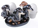 Exclusives Design Set Dackel , , Frühstücksset , Salz und Pfefferstreuer , Eierbecher Set , Keramik , Frühstückstisch , 5 teilig (schwarz)