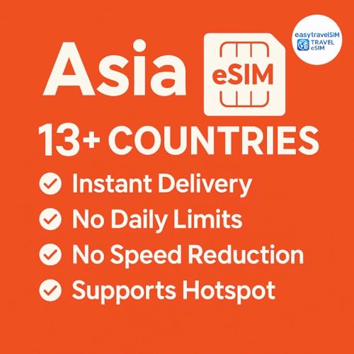 eSIM Asie 13 Countries data 20GB hotspot internet mobile 30 days livraison email pour smartphone