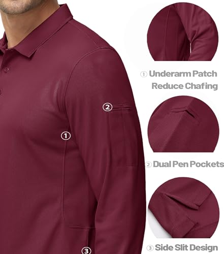 Image of MAGCOMSEN Men's Long Sleeve Golf Polo Shirts Collared Athletic Quick Dry Lightweight Work Shirts