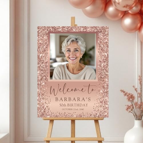 Rose Gold Glitter 50th Birthday Photo Sign