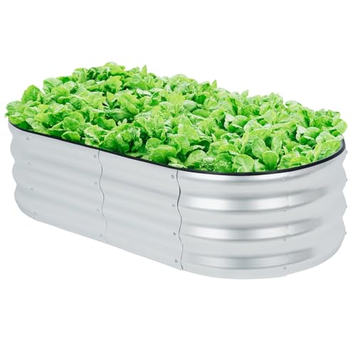 LINEX Galvanized Raised Garden Bed 4x2x1 ft, Metal Raised Garden Beds Outdoor Planter Boxes...