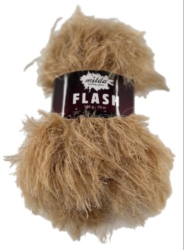 Eyelash Fluffy Furry Milda Flash Knitting Yarn 100g Ball (1219 Camel, 5 Ball)