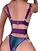 Lilosy Sexy Chain Strappy Garter Belt Women Lingerie Set Rave Outfits Harness Bra Panty 3 Piece Laser Purple Medium