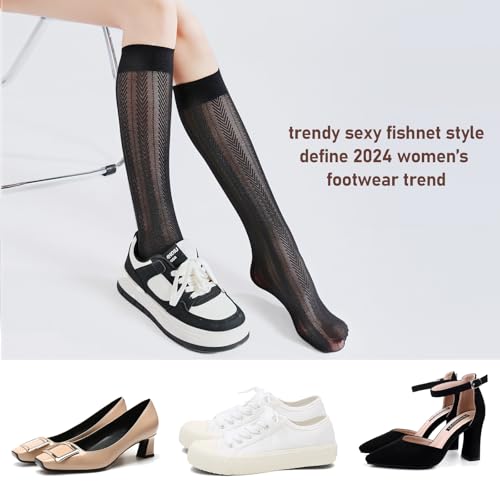 3 Packs Trouser Socks Knee Highs for women Jacquard Patterned 30D Ultra Stretchable Semi Sheer Opaque Knee Socks4