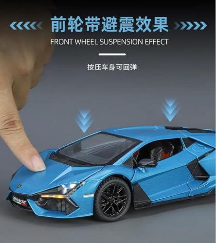 Image of 1:24 Lamborghini Revuelto Diecast Model Car | Pull Back Acousto-Optic Alloy Metal Toy with Realistic Sound & Light Effects | Toy Car for Kids Boys Girls & Collectors (Blue)