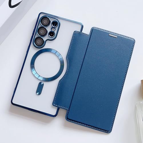 Étui anti-rayure pour Samsung S25 Ultra portefeuille bleu avec rabat