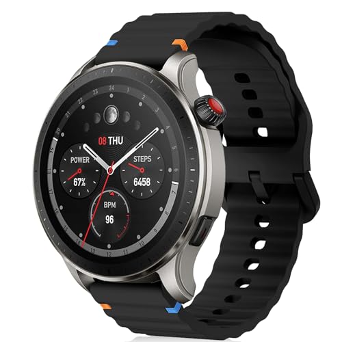 Image of 22mm Silicone Watch Band Compatible with Amazfit T-Rex 3 Pro 48mm /Balance 2 /Balance /Bip 6 /Bip 5 /GTR 4 /GTR 3 /GTR 2 /GTR 47mm, Wavy Replacement Strap for Amazfit Cheetah /Stratos 3 /2s