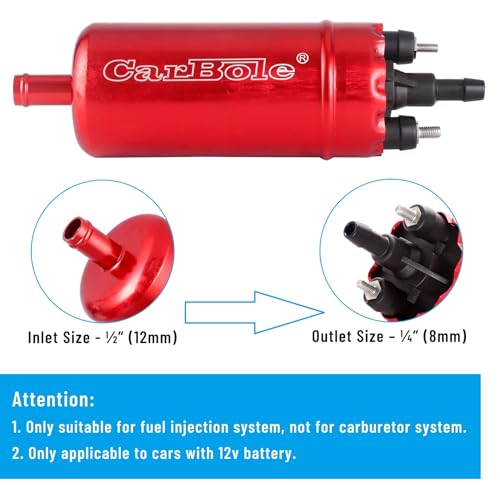 Carbole CB-10103144A External In Line Fuel Pump: 116 Psi High Pressure Unversal 12V Electric Pump Injection Systems Replacement thumb #2