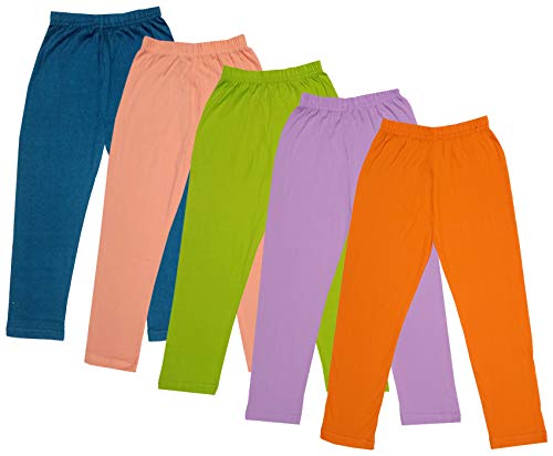 Image of IndiWeaves Girl's Regular Fit Cotton Capri Pants (71800-196197198199203-IW-P5-28 Orange, Purple, Green, Peach, Blue 8 Years-9 Years)