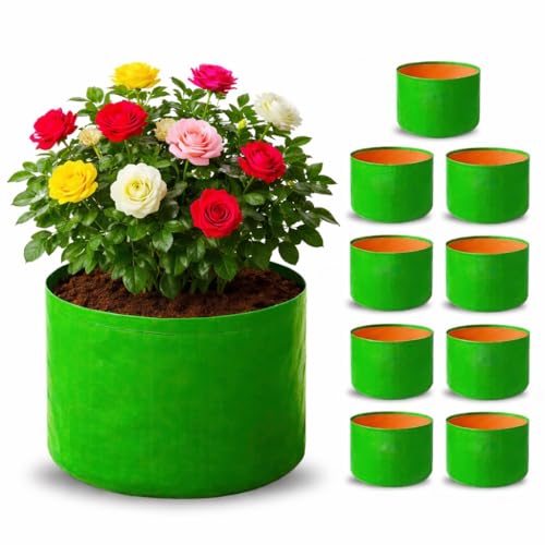 Image of HDPE UV-Protected Grow Bag Green Colour Plant Bags Suitable for Terrace and Vegetable Gardening (Pack of 10, 9X6)