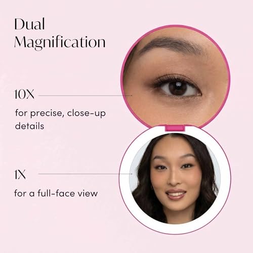 Image of Fancii Taylor Compact Travel Mirror with Light, Rechargeable, 10x /1x Magnifying, 3 LED Light Settings - Best for Makeup, On The Go Touch-Ups, (Magnolia Burst)