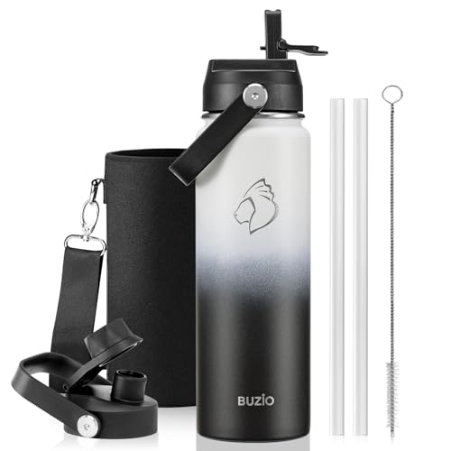 Image of BUZIO 24 oz Insulated Stainless Steel Water Bottle with Straw & Spout Lids