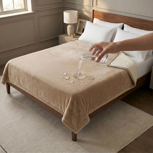 Sacred Weapon Splash Blanket Plush Deluxe Mattress Protector VIP Waterproof Fleece Blanket Boonger Blanket with Moisture Barrier Stain Proof & Washable Queen/King Size Beige 80x80
