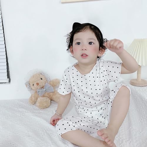Toddler Girls Polka Dots 𝗣ajamas Outfits Rufflee Short Sleeve Crew Neck Soft Thin Tops Trousers Comfy 𝗦leepwear Sets4