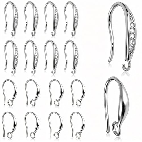 stino 16Pcs Chunky Earring Hooks for Jewelry Making (White Gold Plated)