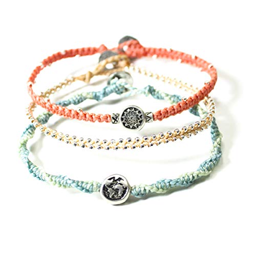 Wakami New World Charm Bracelet Set of 3 | Handmade Boho Jewelry | Friendship Bracelets for Women | Glass Beaded, Waterproof | 7.5in, Button Closure | Fair Trade