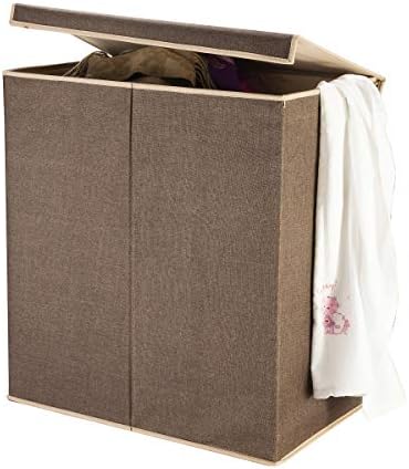 VILLACERA Double Laundry Hamper Two Compartment Sorter with Magnetic Lid, Brown
