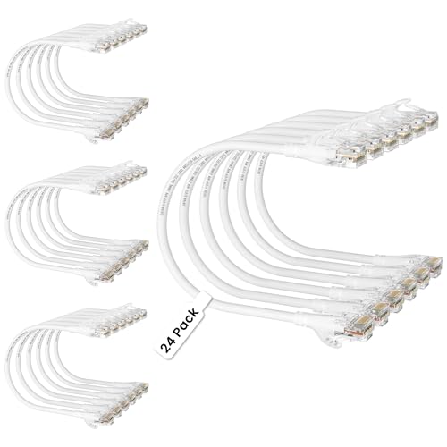 CableGeeker Cables de conexión Ethernet delgados Cat 6A, 2 pies, paquete de 24, color blanco