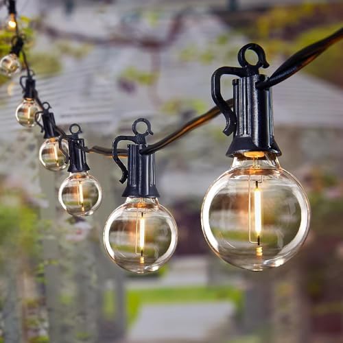 Brightown 100Feet G40 Globe Patio String Lights with 104 Edison Glass Bulbs (4 Spare), UL Listed Waterproof Hanging Lights for Outdoor Decor, E12 Socket Base, Black