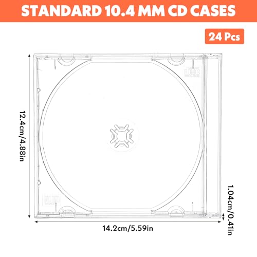 25 PCS CD Jewel Cases 10.4 mm Clear Empty CD Cases Acrylic Blank CDs Jewel Storage Case with Assembled Tray for Home, Office, School CDs DVDs Protection and Replacemen