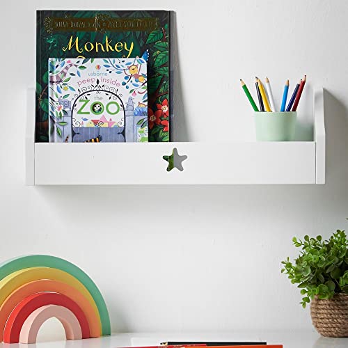 Haus Projekt 1 Pack Weiß Stern Kinderregal, Wandregal Kinderzimmer, Dekoratives Bücherregal für Kinder, Mehrzweck Holz Aufbewahrungsregal 50x10x16cm Cover