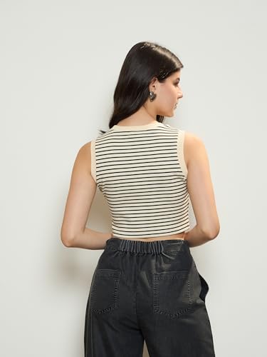 Image of barcino Women's Solid Slim Fit Crop Top