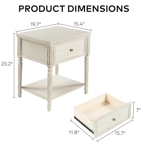 Image of Chogori Solid Wood Nightstands Set of 2 with Drawer, Farmhouse End Table Sofa Side Table with Storage Shelves, Real Wood Beside Table Accent Table for Small Spaces, Living Room, Easy Assembly, Gray