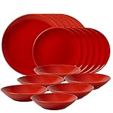 Cesiro glänzend rot Geschirrset für 6 Personen. Ähnliches Porzellan. 6-Speiseteller-Dessertteller-Suppenteller. Geschirrspüler/Elektroherd/Mikrowelle/Gefrierschrank