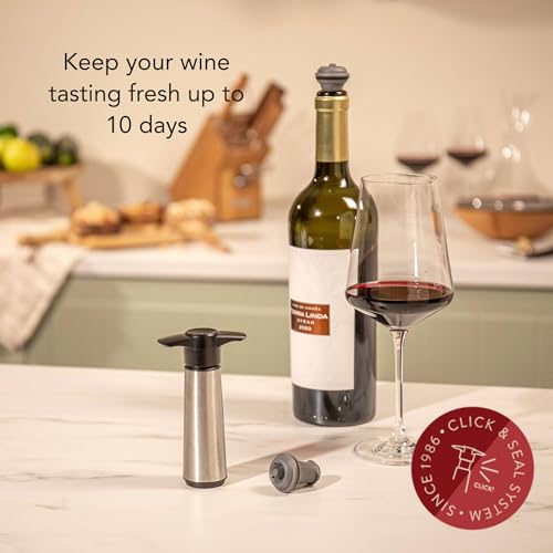 Image of Vacu Vin Original Saver Wine Bottle Stopper - With 2 Vacuum Stoppers - Preserver Wine Stopper with Pump for Red or White Wine - Wine Accessories to Keep Wine Fresh - Airtight Seal - Stainless Steel