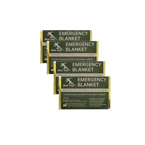 Image of Emergency Blanket ，Portable Emergency Blanket Survival Gear Emergency Bivvy Thermal Sleeping Bag Camping ，Be Suitable for Outdoors, Hiking, Survival (Gold +Silver, 4 Pack)