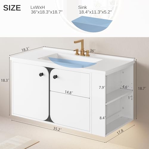 image for IRONCK 36 Inch Bathroom Vanity with Sink, Wall Mounted Floating Vanity