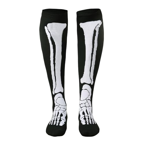 Junely Halloween Compression Socks for Women 20-30 mmhg Skeleton Knee High Socks for Running Athletic Nurses Pregnant Women Work Support Travel Flight Sports Gifts Black