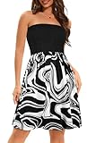 elescat Vestidos de verano para mujer, sin tirantes, casual, salida de playa, vestido de verano, Tie Dye Negro, M