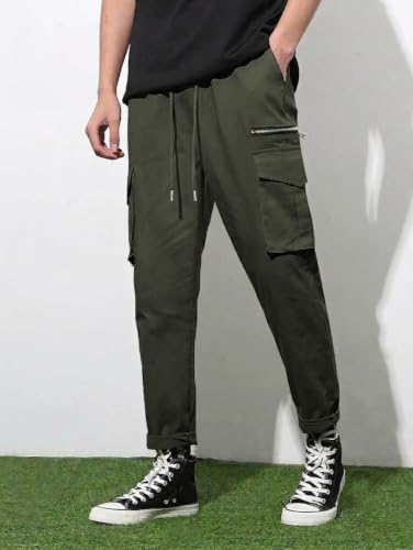 Image of GRECIILOOKS Men's Cargo Pants | 6 Pocket Cotton Cargo Joggers for Men | Loose Fit Stylish Pant with Pockets | Casual Baggy Trousers & Streetwear Lower