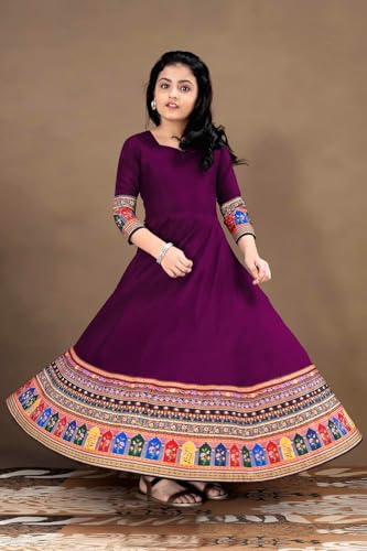 Image of Cotton Silk Long Anarkali Kurta for Girls