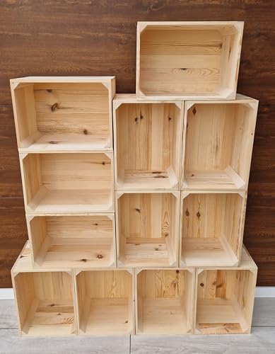 PYXIDAS Caisses en bois massif naturel, lot de 1 à 12 – Pratiques et décoratives – Apportent une touche rustique et chaleureuse à votre intérieur ( Naturel, 12)