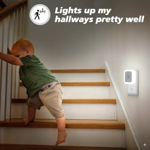 Image of LED Night Light with Motion Sensor, Smart Automatic ON /Off, 0.5W Energy Saving, White Plug-in Lamp for Bedroom, Hallway, Stairs, Kitchen, Bathroom (01)