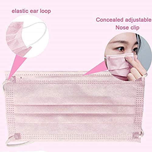 Image of La' Forte Disposable 3-Layer Face Masks Thick with Elastic Ear Loop, Anti-Dust, 50, Pink