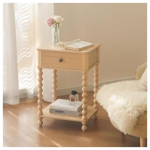 AWASEN Nightstand Mid Century Modern Side Table with Rattan Drawer, End Table with Storage and Solid Wood Legs for Bedroom Living Room Small Space, Easy Assembly (Natural Walnut)