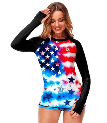 Image of Deerose Womens Gradient Rash Guard UPF 50+ Swim Shirts Surfing Top with Thumb Hole