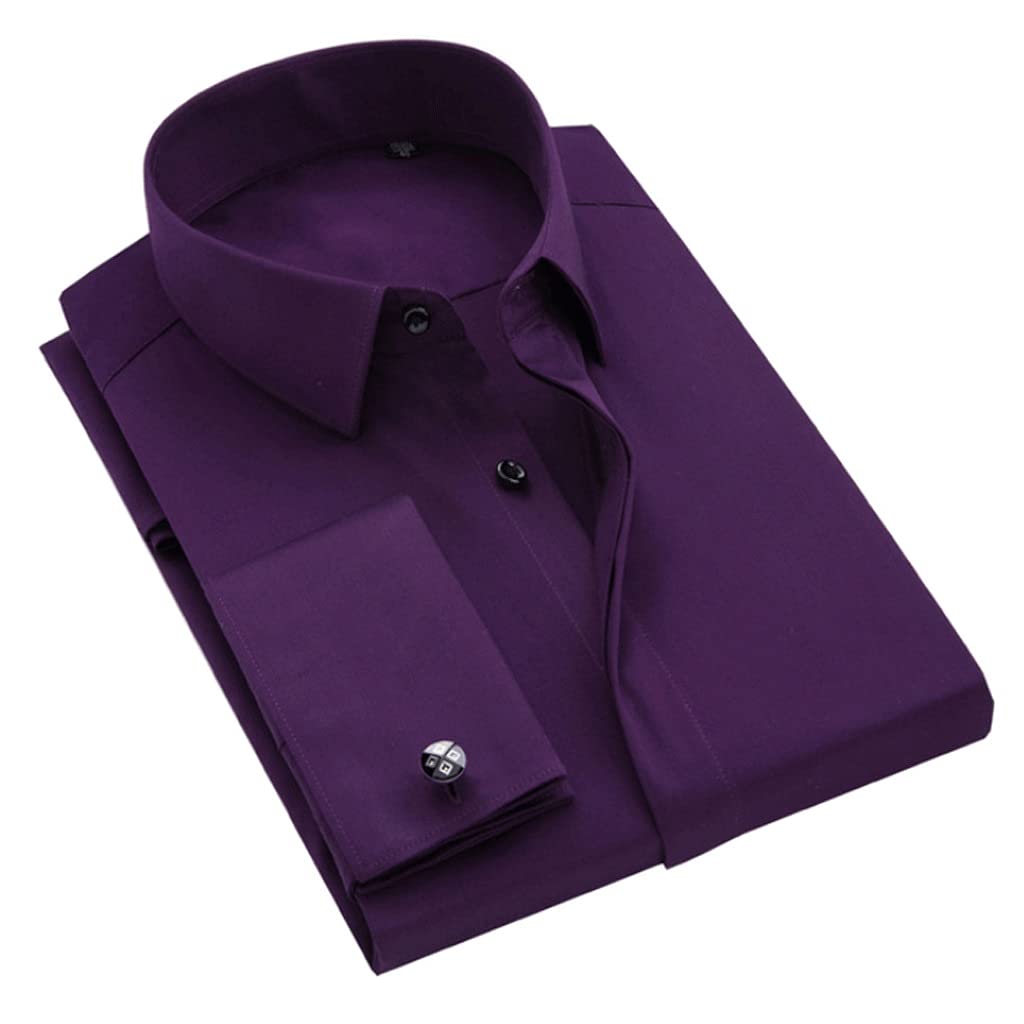 Cufflinks Formal Classic Design Mens Comfortable - Soft Dress Shirts Long Sleeve Easy-Care Shirt D Asian 2XL Label