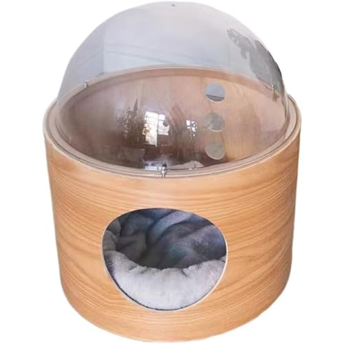 Joxoilso 宇宙船 猫ハウス ペット用ベッド ドーム状 床置き対応 キャットハウス 家具 キャットベッド 木製 猫透明スペースカプセル 猫の巣 猫クライミングフレーム 無垢材 アクリル 猫ハウスカプセル木製ユニバーサルオールシーズン (ひと倉です)