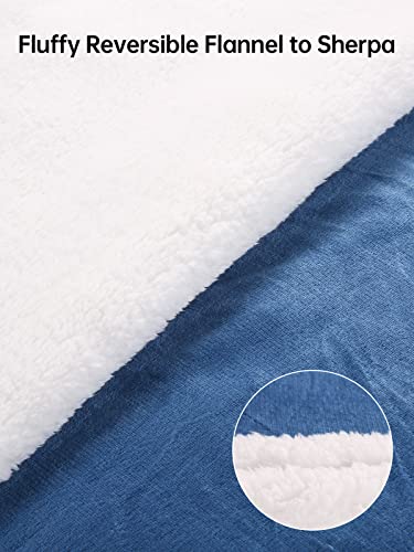 Electric Blanket 50" X 60" Heated Throw Flannel & Sherpa Fast Heating Blanket With 6 Heating Levels & 5 Hours Auto Off, Home Office Use, Blue & White #TOP2