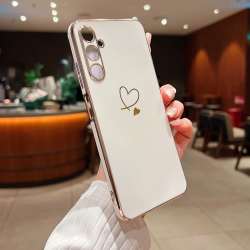 LSOUGUK Compatible with Samsung Galaxy A05S Case,Love Heart Pattern Electroplated Design Soft TPU Shockproof Protective Phone Case Full Camera Lens Protection Cover for Samsung Galaxy A05s-White