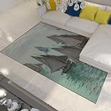 Alfombra 120x180 Finas para Zonas Alfombrilla Lavable Velero Antideslizante Seascape Mofeta de Lana sintética Pelo bajo Tapete Barcos oceánicos Vintage Esterilla salón Dormitorio Cocina