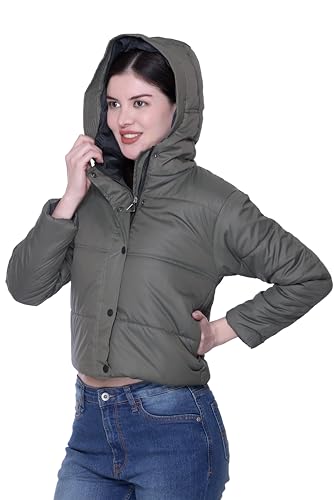 Image of SANE ORIGINALS Hooded Winter Jacket for Women in Full Zipper || Stylish Semi Crop Warm Jacket for Women Winter Wear with Hood ||