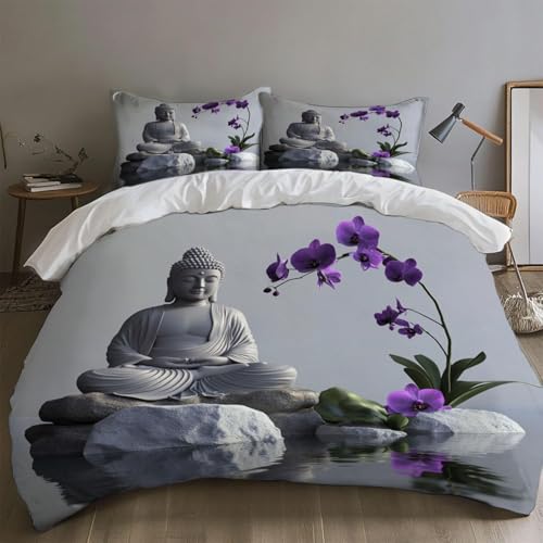 Housse de couette 240x260 orchidée zen parure lit 3D