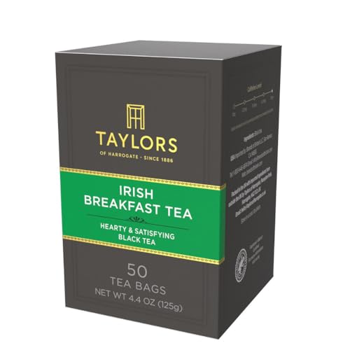 Image of Taylors of Harrogate Irish Breakfast, Black Tea, Pillow Bags, 50 Count (Pack of 6), Rich, Bright & Malty, Caffeinated, Enjoy Hot or Iced, 300 Teabags Total