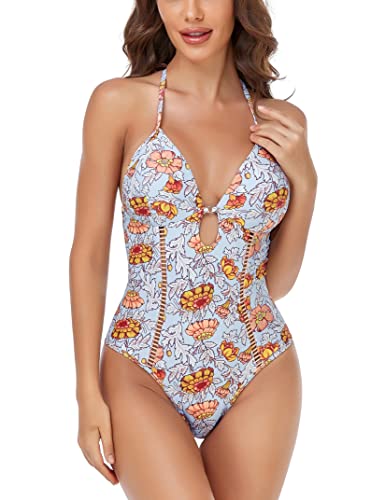 Missky Women's One Piece Swimsuits Tummy Control High Cut Cutout Bikini Monokini Bathing Suit Halter Neck Backless Swimwear #TOP1
