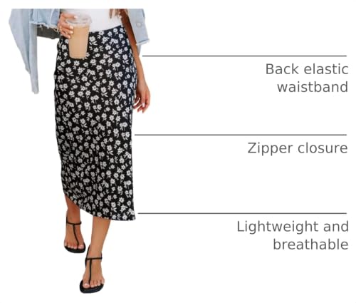 Image of HERBATOMIA Women's Floral Print Midi Skirt Casual High Elastic Waist Zipper Vintage Long Boho Skirts for Women